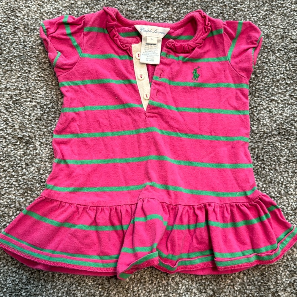 Ralph Lauren purple/magenta and green striped shirt dress 3 months